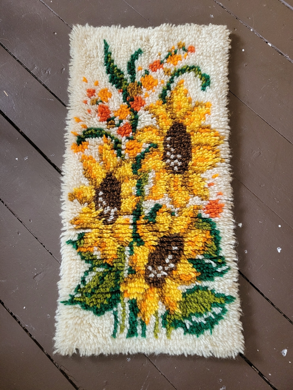 Vintage Hand Latch Rug Hook Decorative Piece Sunflowers Bright Floral Summer